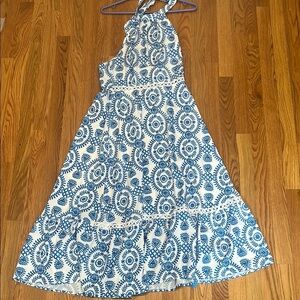 Brand New Cupshe resortwear blue & white halter maxi dress medium women’s